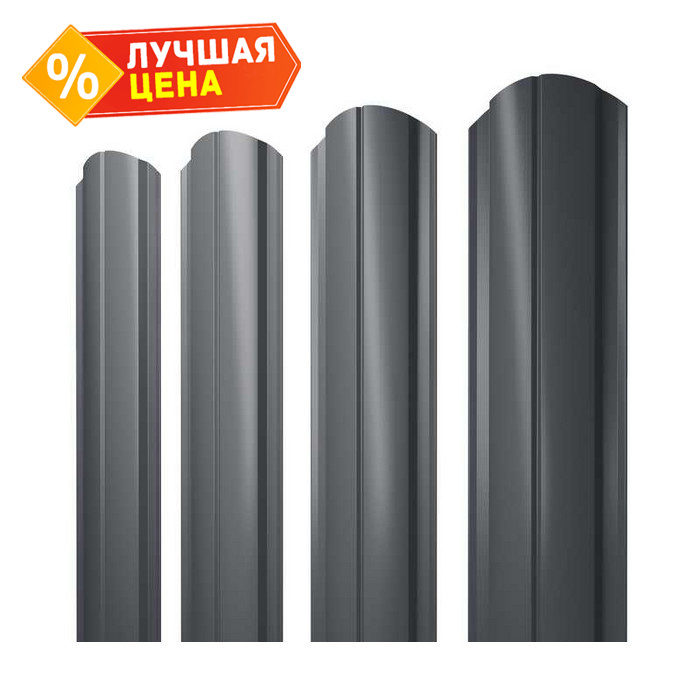 Штакетник Полукруглый Slim фигурный Grand Line 0,4 Полиэстер матовый - double RAL7024 Мокрый Асфальт