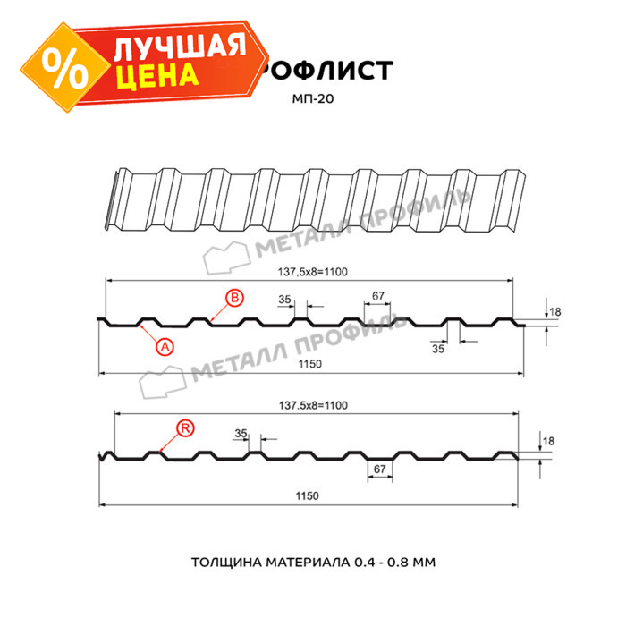 Профлист Металл Профиль МП-20 0,45 Полиэстер RAL 6033 Бирюзовая мята | B