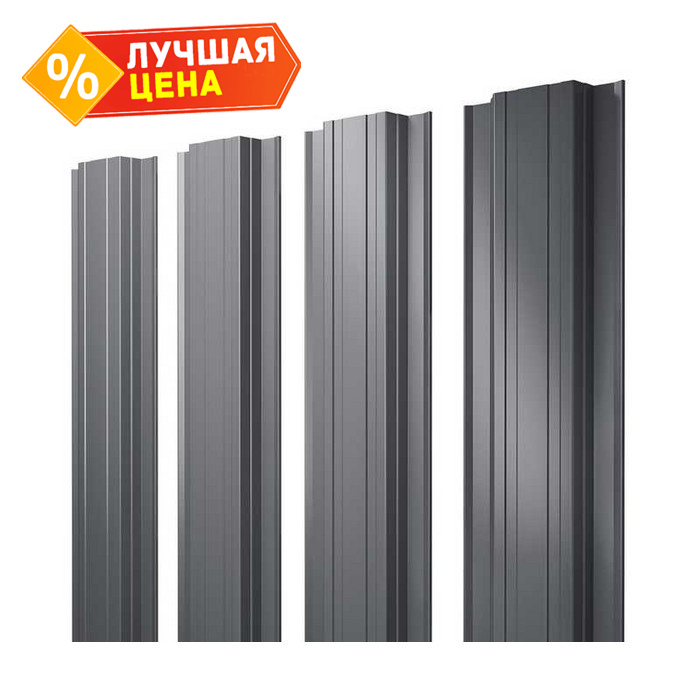 Штакетник Прямоугольный Grand Line 0,5 GreenCoat Pural BT, matt RR 23 Темно-Серый, Мокрый Асфальт