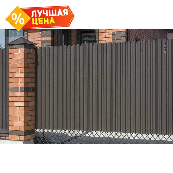 Штакетник П-образный А фигурный Grand Line 0,5 GreenCoat Pural BT, matt RR 32 Темно-Коричневый