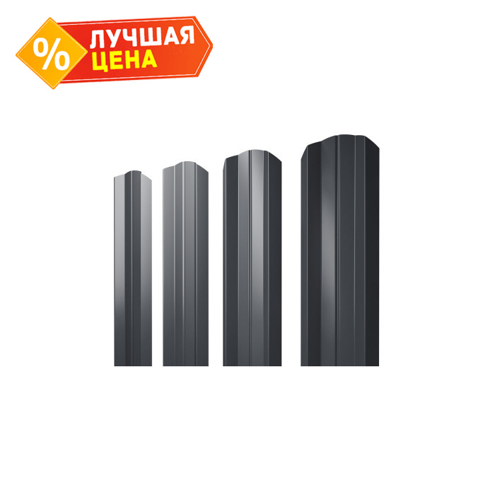 Штакетник М-образный В фигурный Grand Line 0,45 Полиэстер RAL7024 Мокрый Асфальт