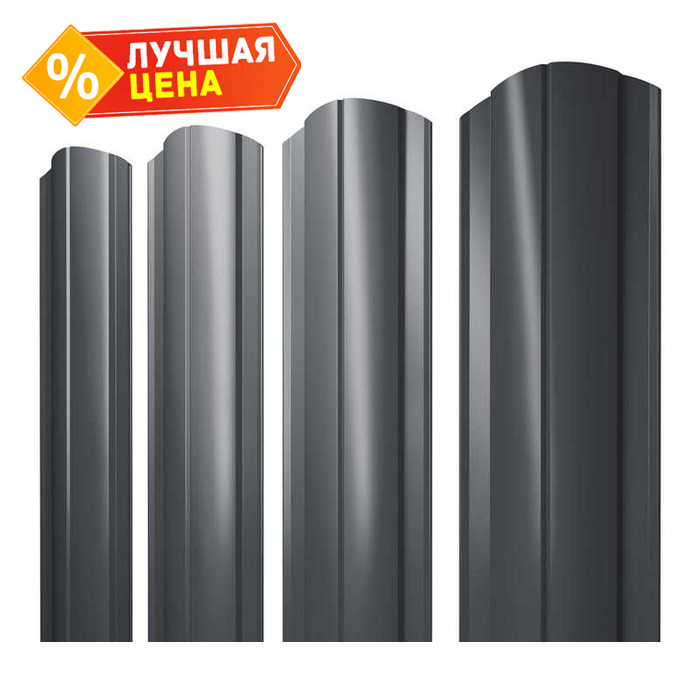 Штакетник Круглый фигурный Grand Line 0,5 Satin Matt RAL7024 Мокрый Асфальт