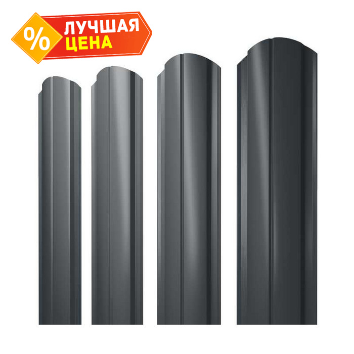 Штакетник Полукруглый Slim фигурный Grand Line 0,5 Satin RAL7016 Антрацитово-Серый