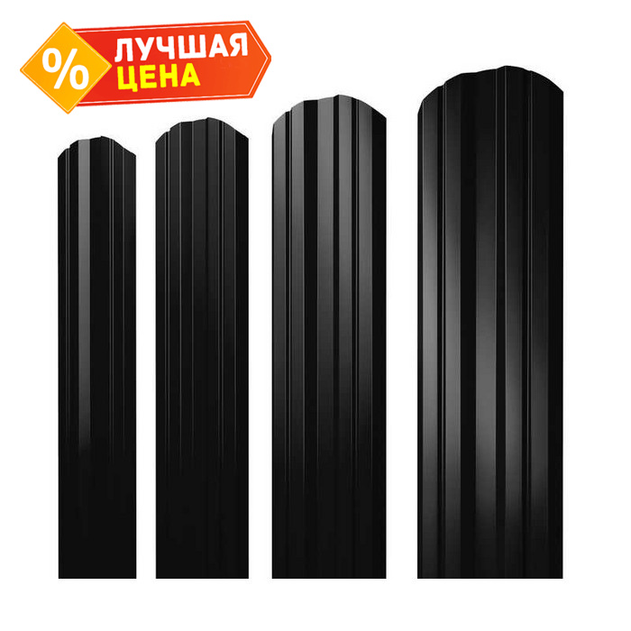 Штакетник Twin фигурный Grand Line 0,5 Rooftop Matte RAL9005 Черный