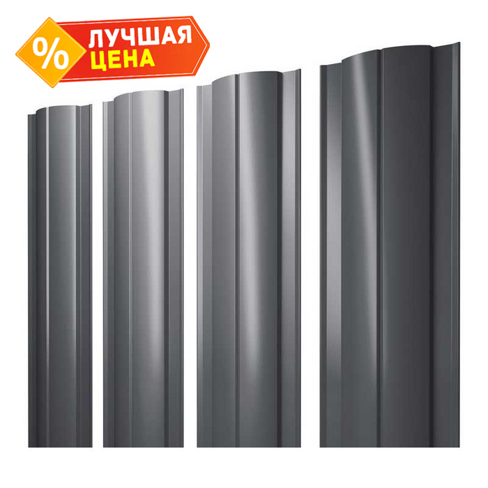 Штакетник Круглый Grand Line 0,5 GreenCoat Pural BT, matt RR 23 Темно-Серый, Мокрый Асфальт